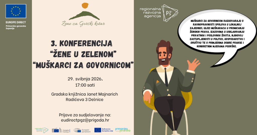 Poziv na 3. konferenciju „Žene u zelenom“ – „Muškarci za govornicom“, petak 29. 5. 2026., Delnice